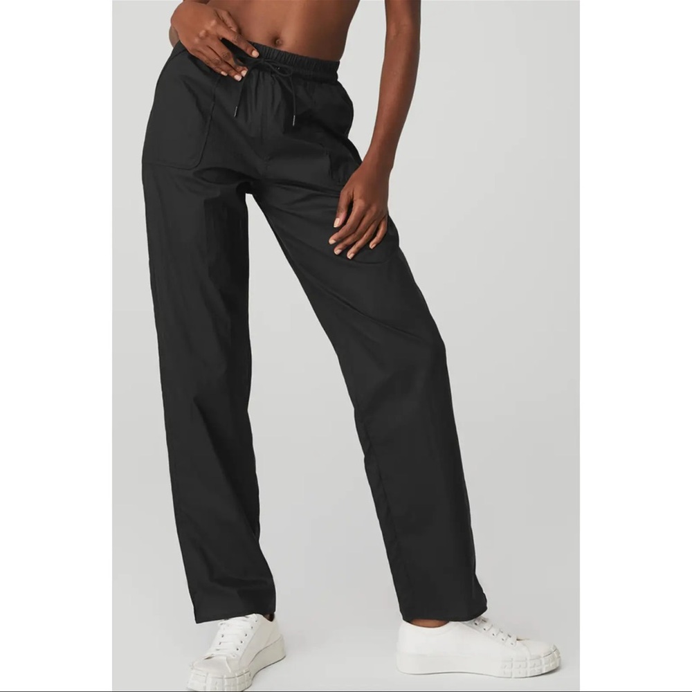 Alo Cloud Nine Black Lightweight High Waist Drawstring Joggers, large, not lined